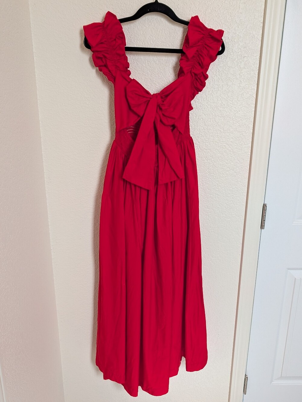 Mable Anthropologie Red Bow Christmas Dress Midi Women's Size Small Ruffle